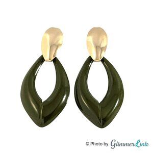 Vintage Green Enamel Earrings - Gold Tone Modernist Dangle Drop